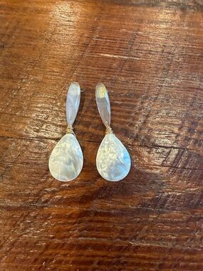 Handmade White Mother-of-Pearl Teardrop Dangle Earrings